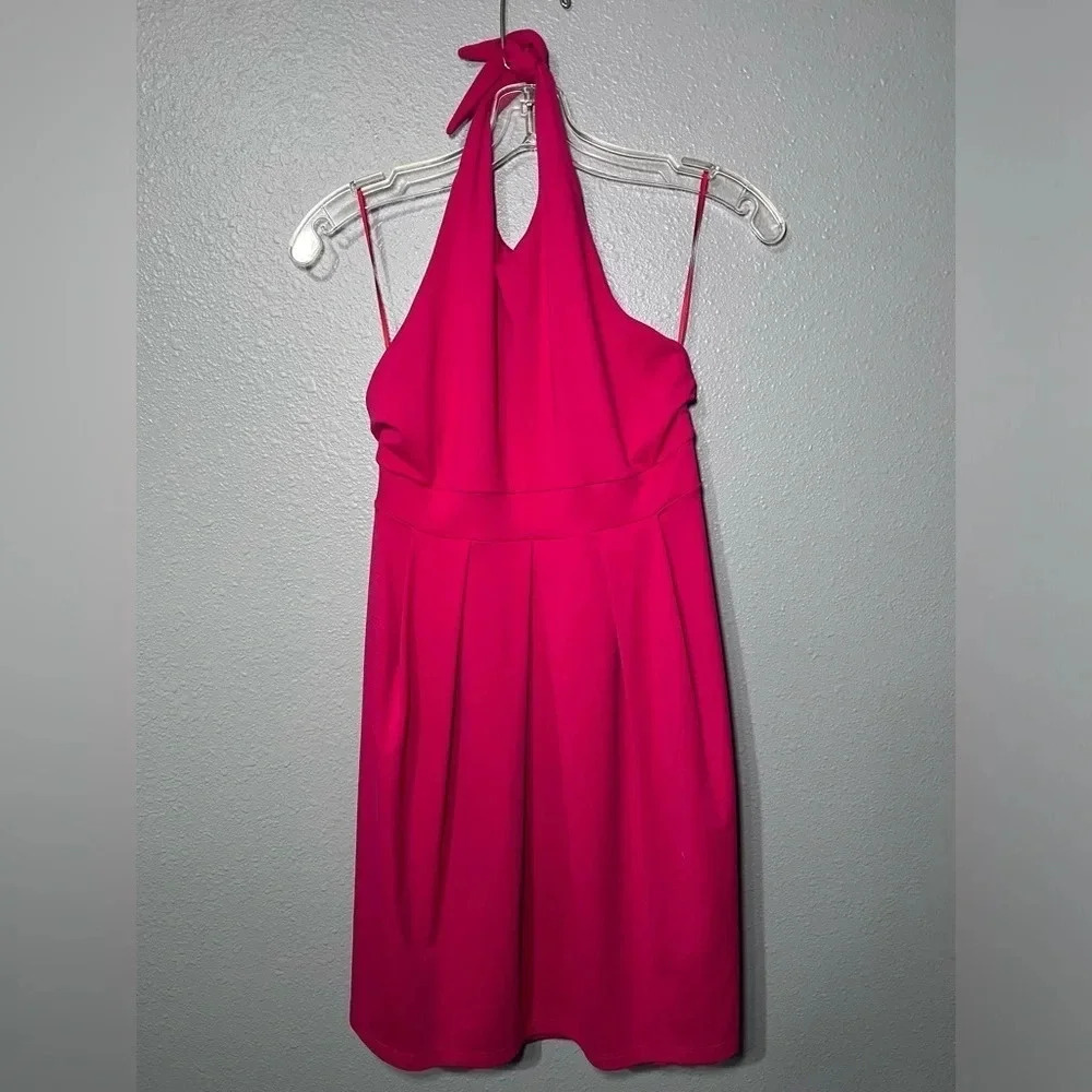 NWT Susana Monaco Fit & Flare Mini Dress Womens Sz M Crew Pleat Halter Fuchsia.